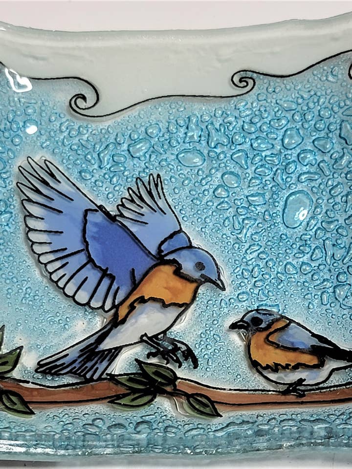 Blue Bird Glass Square Plate / Dish for wholesale by Pampeana