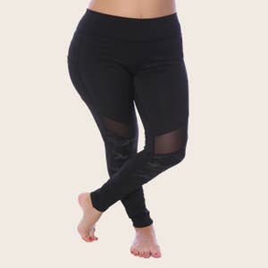 See Through Mesh Panel Yoga Tights In BLACK