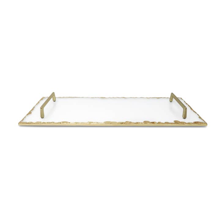 VIVIENCE - Venta al por mayor Bandejas decorativas - Bandeja de cristal con borde dorado y asas