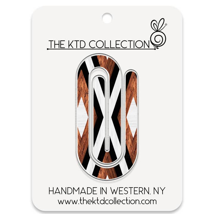 Wood Inlay Pattern Jumbo Acrylic Paper Clip for wholesale by The KTD Collection