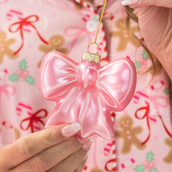 Rock Paper Scissors - Wholesale Ornament - Pretty Pink Bow Glass Christmas Ornament0