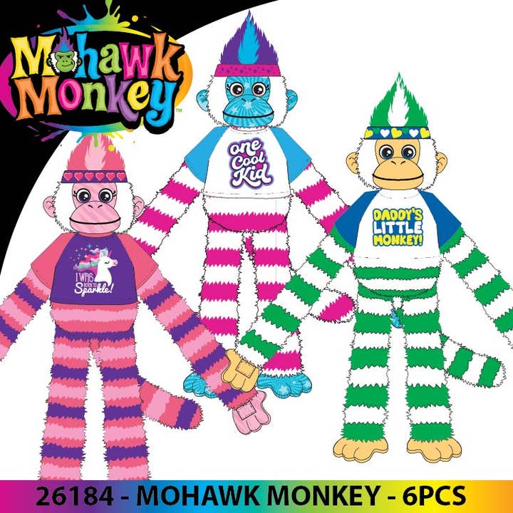3 ft Mohawk Monkey with Merchandising Hang Strip Assortment for wholesale by Novelty Brands