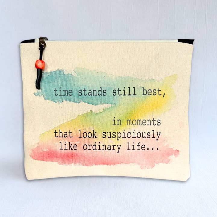 Canvas painted zip bag pouch SMALL - time stands still best for wholesale by Pretty Clever Words