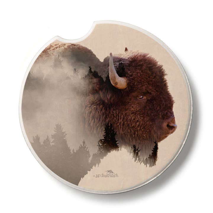 Thirstystone ”Buffalo Scene” absorberande sten bil Coaster för wholesale av CounterArt/Highland Home/Thirstystone