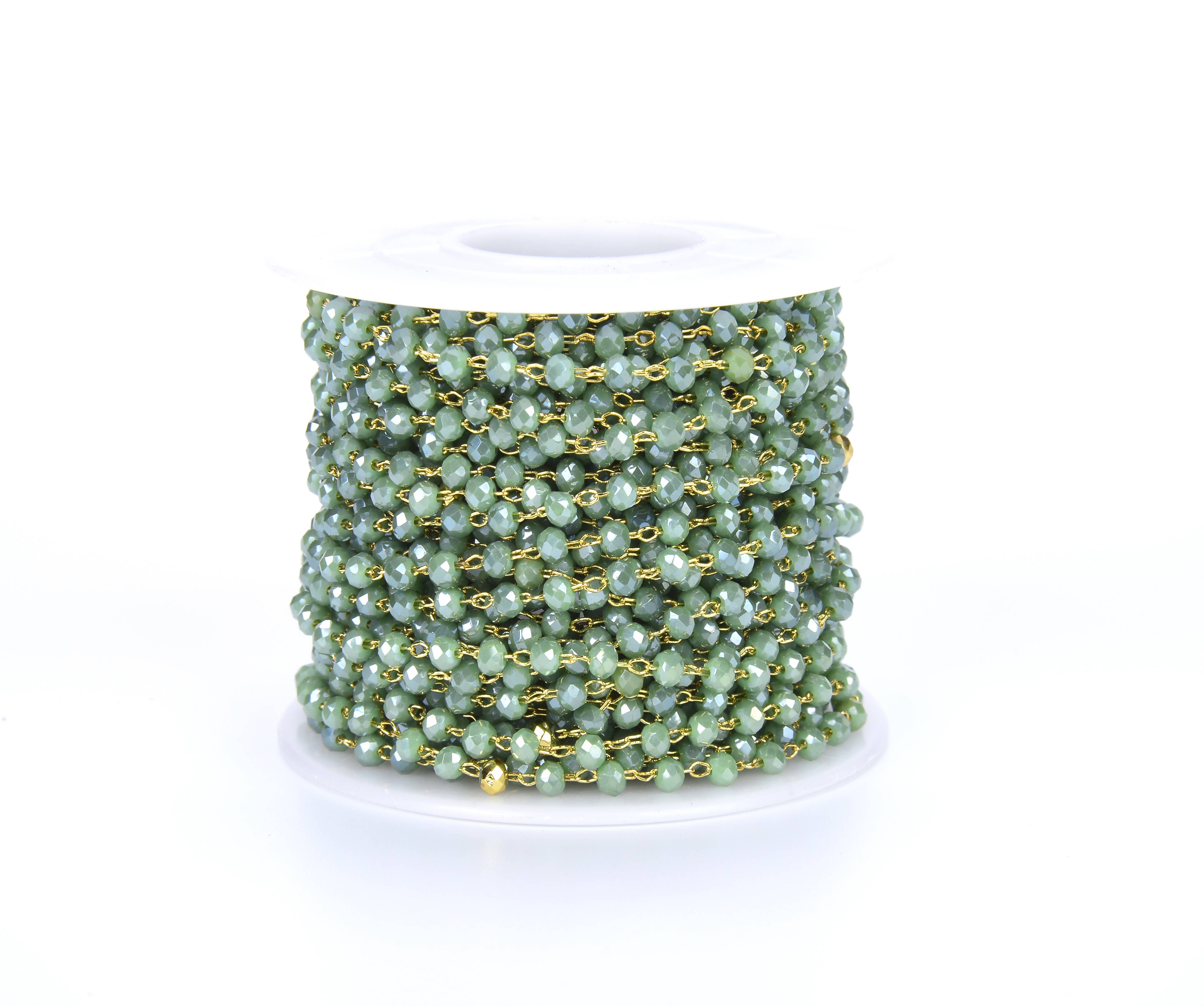 findings4uGem - Wholesale Link & Chain Necklace - Light Green Rondelle Faceted Beads Gift Chain By Foot, CH0264