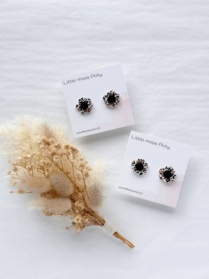 Botanical Leopard Stud - black centre for wholesale by Little Miss Poly