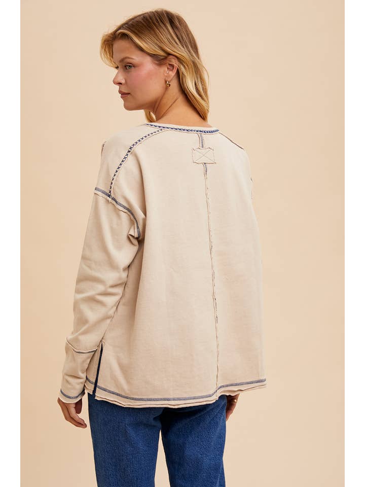 In Loom - Wholesale Knit Top - Women's - COTTON GARMENT WASHED HENLEY