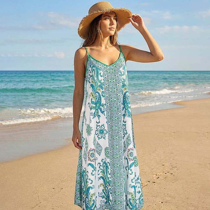Boho Sleeveless Beach Maxi Dress for wholesale by Sensibling Corp.
