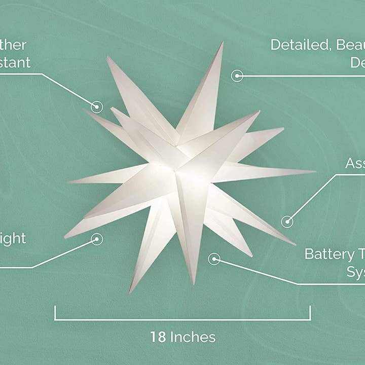 Elf Logic - Wholesale Christmas Decoration - 18" Easy Assembly Moravian Star - Hanging Outdoor Star Light1