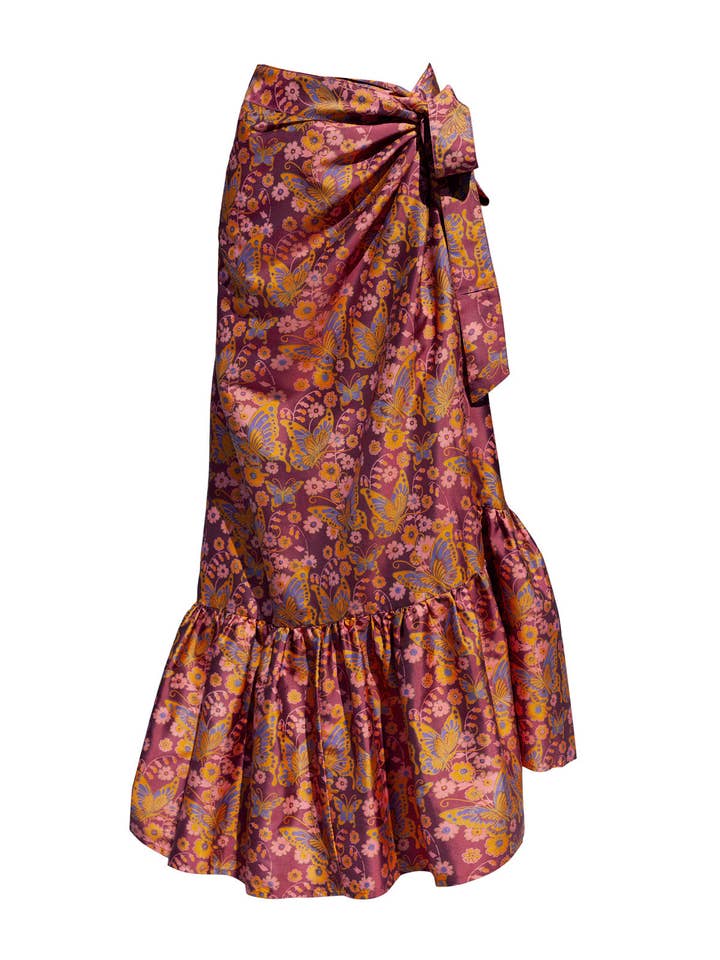 Sibyl Seiden-Maxirock zum Wickeln - Schmetterlingsdruck für den Großhandel von AMARIS - Sustainable Womens Resortwear