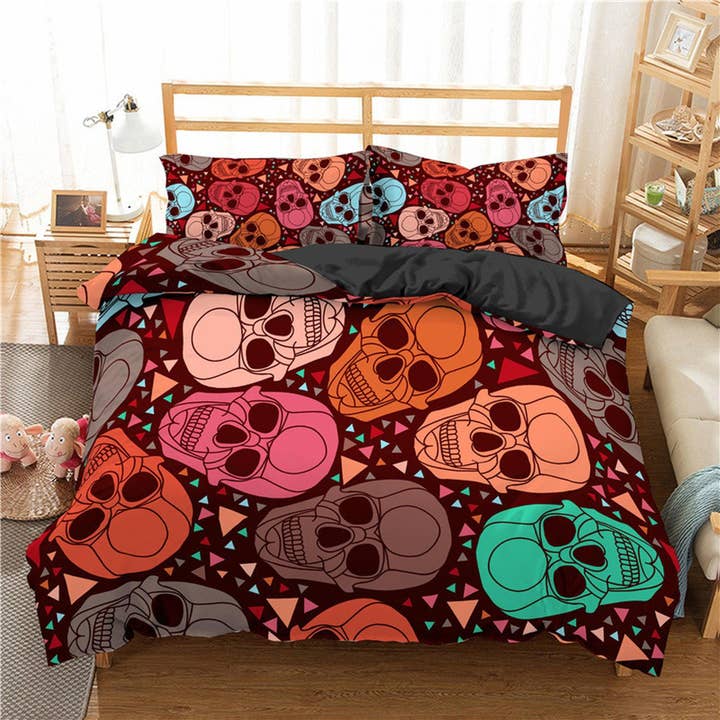 Colorful Skulls Duvet Cover Set Bedspread, Dorm Bedding with Pillowcase 2 for wholesale by daintyduvet