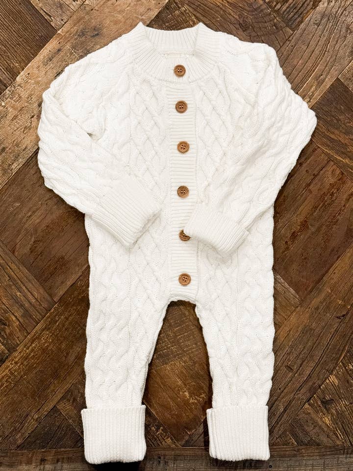 Cream Cable Knit Button Up Romper for wholesale on Faire1