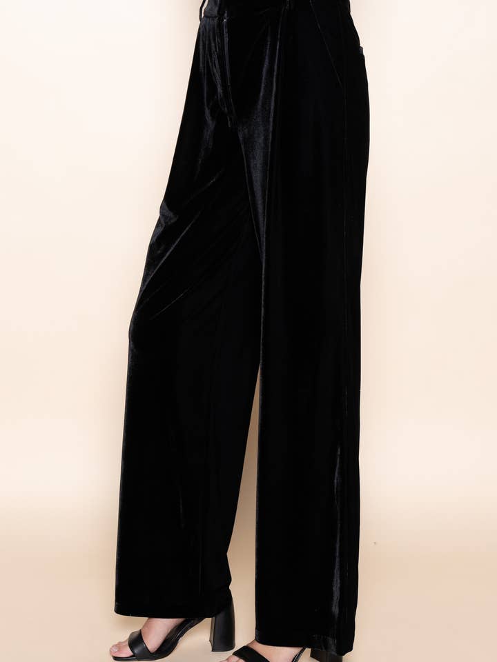 DRESSY STRAIGHT LEG VELVET PANTS-PI6935FO for wholesale by Fore Collection