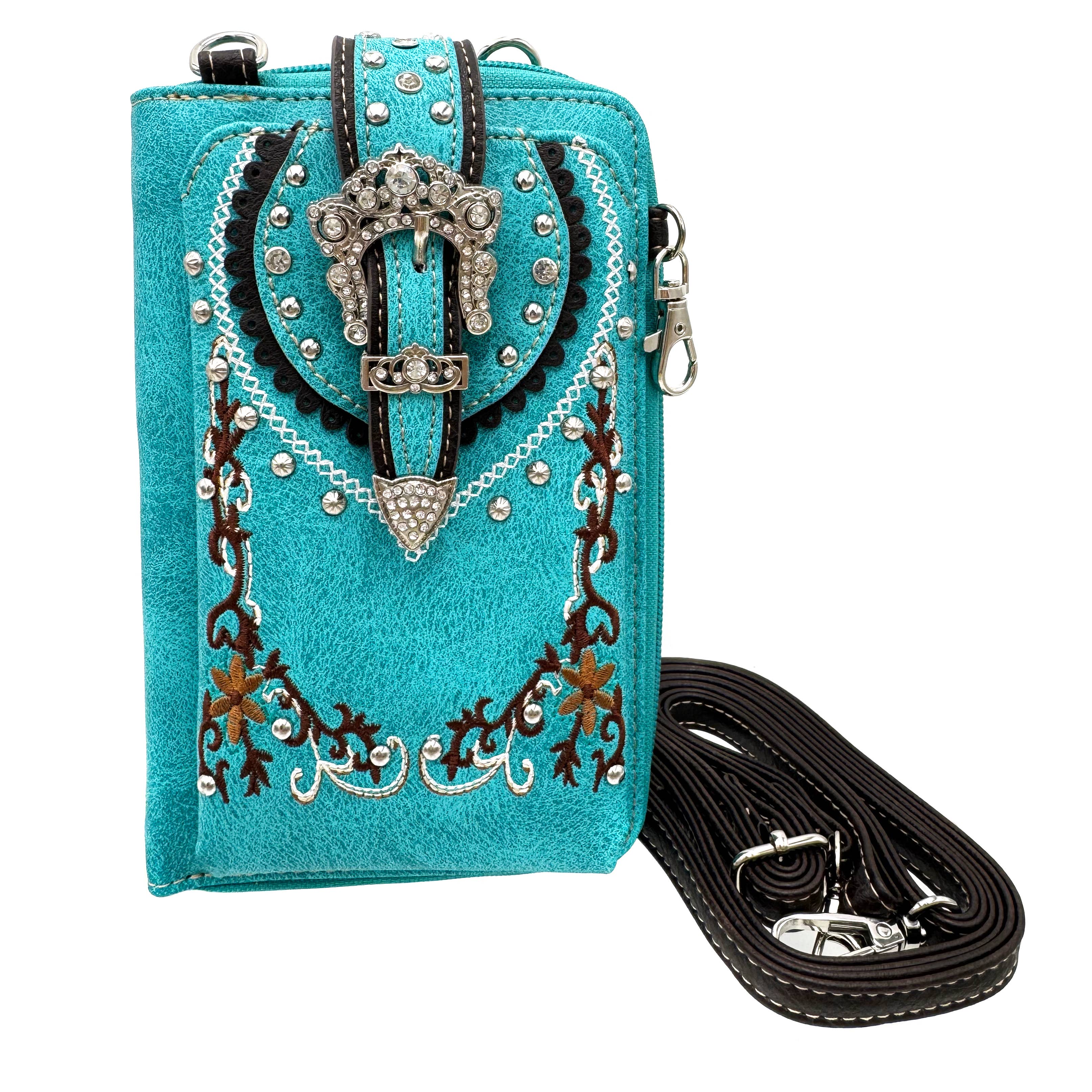 Lunar Deer - Vendita all'ingrosso Portafoglio per cellulare - Donna - Portafoglio per telefono con ricamo floreale occidentale con fibbia a corona5