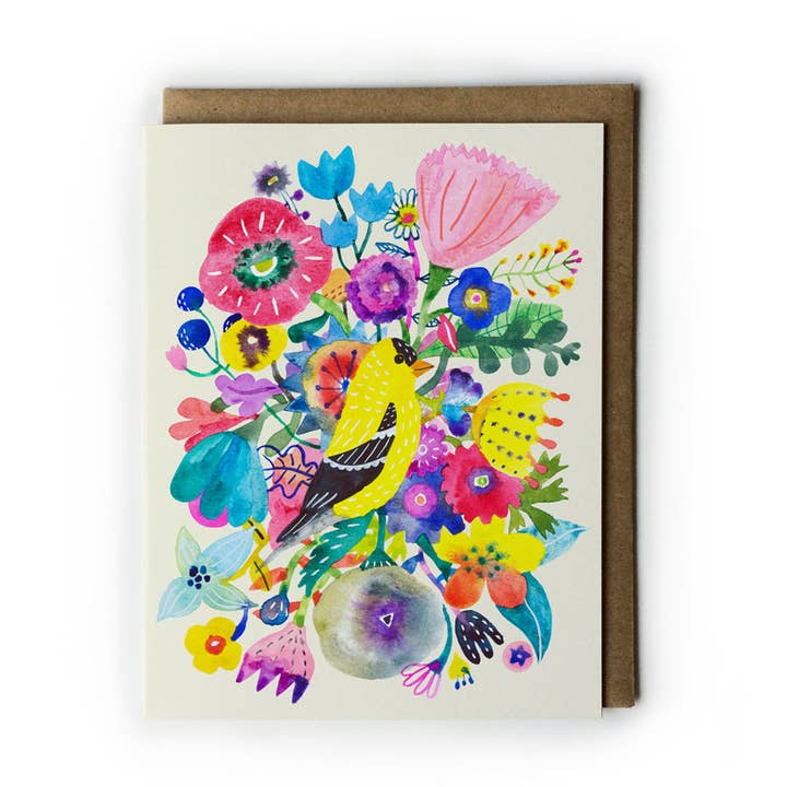 Honeyberry Studios - Wholesale Everyday Greeting Card - Goldfinch & Flowers Everyday Greeting Card0