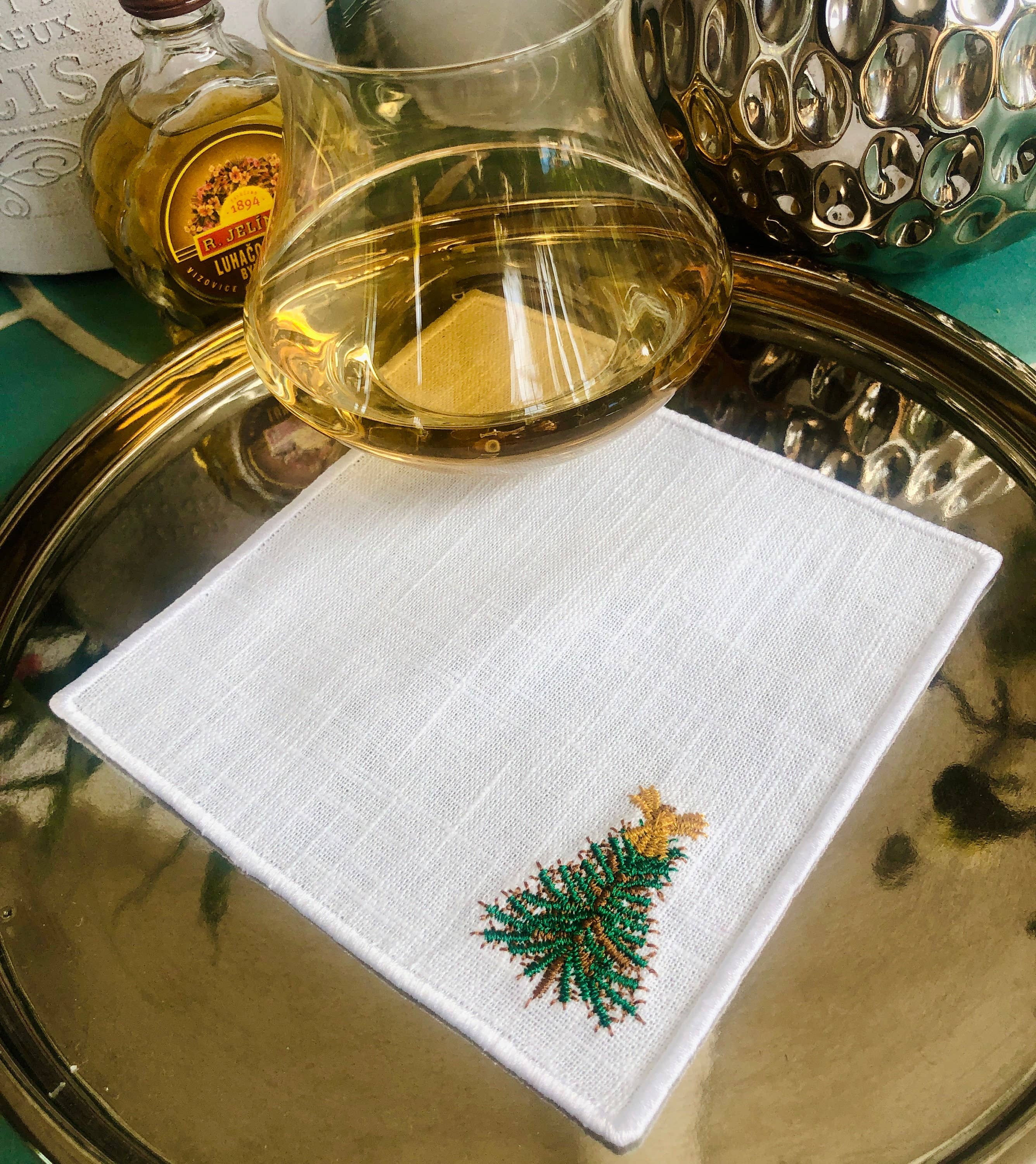 Belle Linen - Wholesale Dinner & Cloth Napkin - Set of 4 Christmas Tree Embroidered Cocktail Napkins2