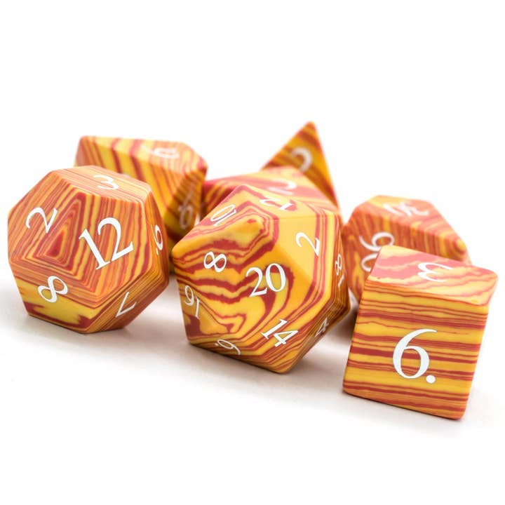 Geek Therapeutics - Wholesale Dice - Orange Malachite Gemstone Dice Set