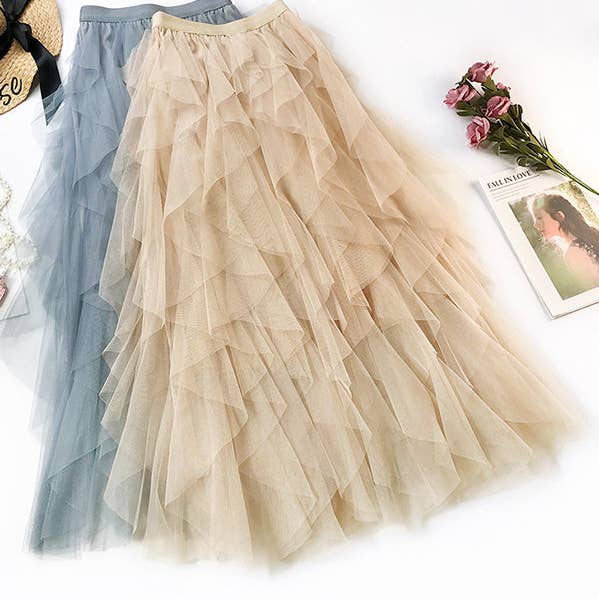 Effen Kleur Ongelijkmatige Gelaagde Gaasrok voor wholesale door Plush Looks