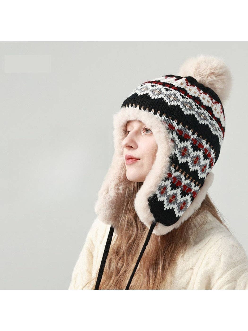 Funkyrel® Atzbranding Limited – wholesale Mössa - Dam – Haila - Jacquardmönstrad stickad mössa med öronlappar8