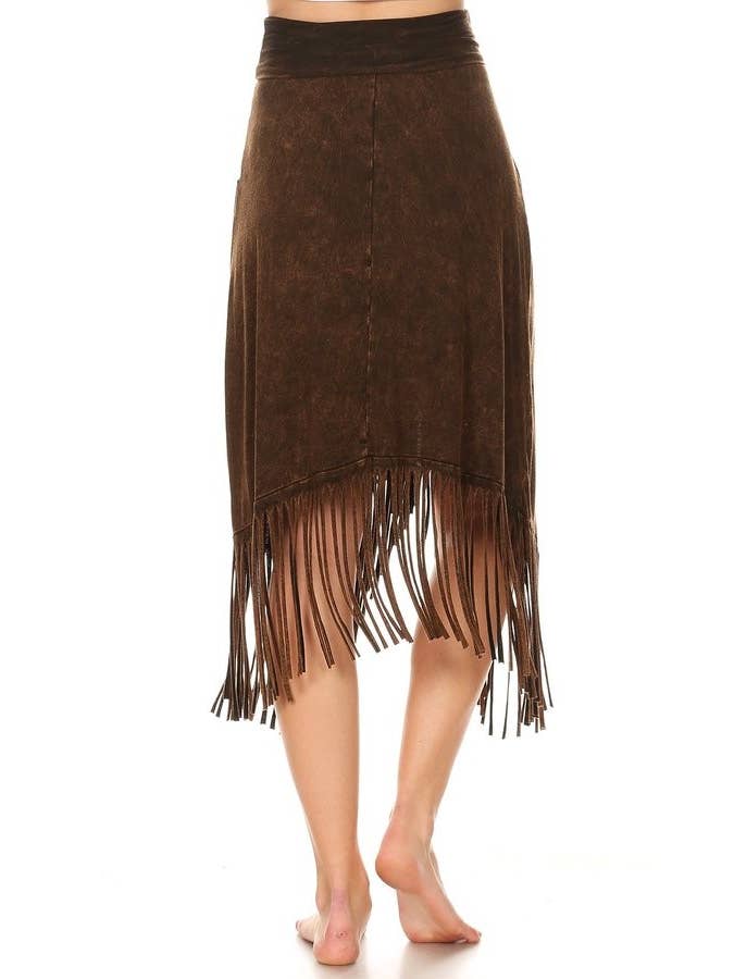 T-Party – wholesale Skirt – Women’s – Mineral Wash High Low Diagonal Fringe Foldover Waist Skirt9