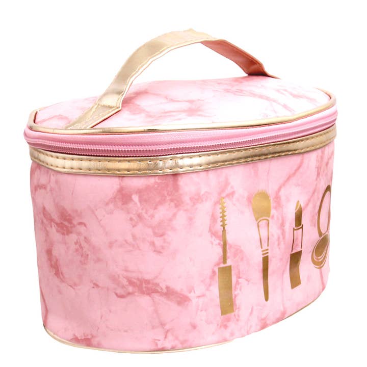 PinktownUSA - Wholesale Makeup/Cosmetic Bag - Marbled Pink Round Cosmetic Pouch