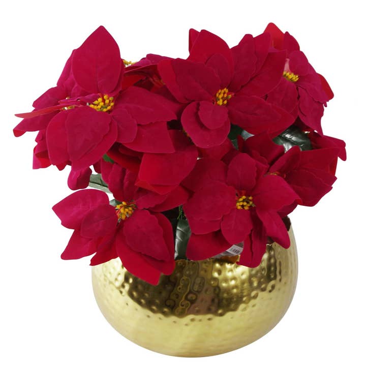 Leaf Design UK LTD - Wholesale Artificial Flowers - Poinsettias Gold Curve Large Metal Planter Artificial0