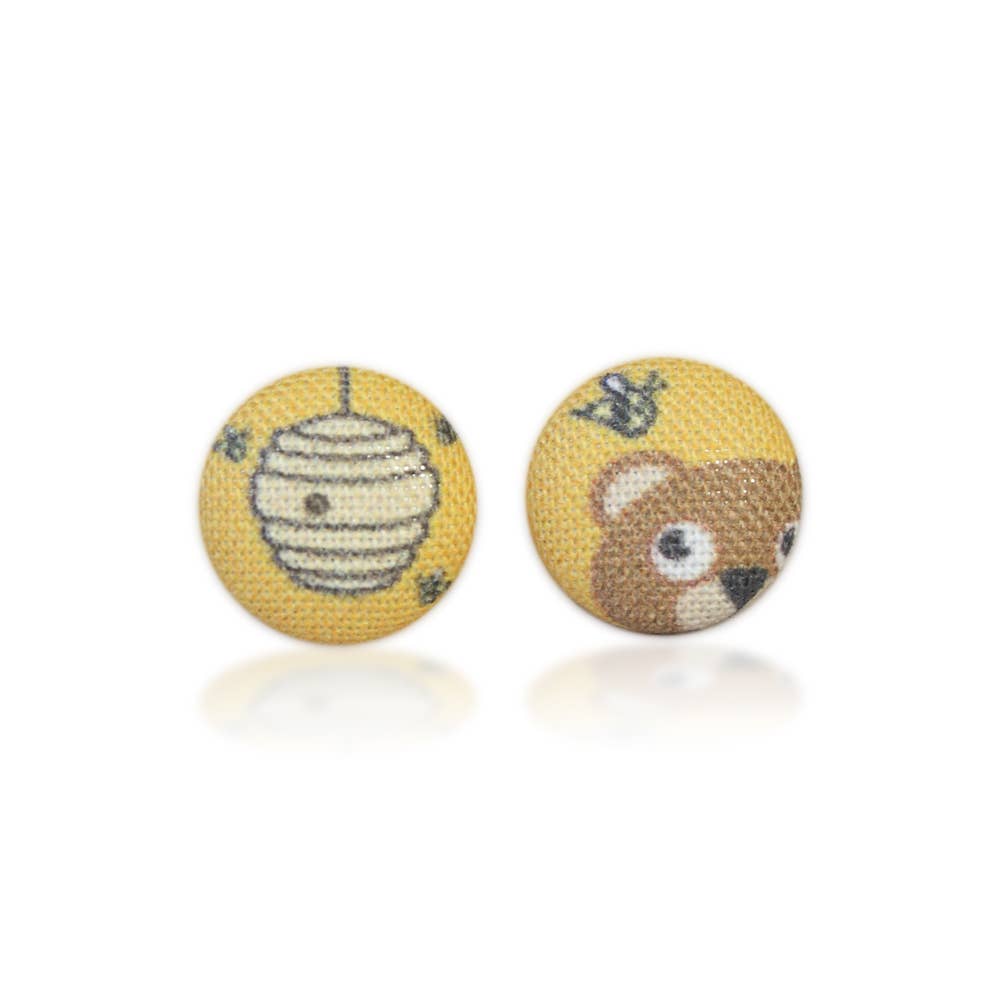Rachel O's - Wholesale Stud/Post Earrings - Honey and Bear Fabric Button Earrings4