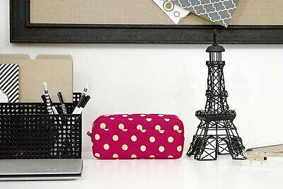 Blu Monaco - Wholesale Pencil Case/Pouch - Blue Monaco Cute Pencil Case for Girls - Pen Pouch - Makeup Bag - Pink with Yellow Polka Dots - 8 Inch By 4 Inch0