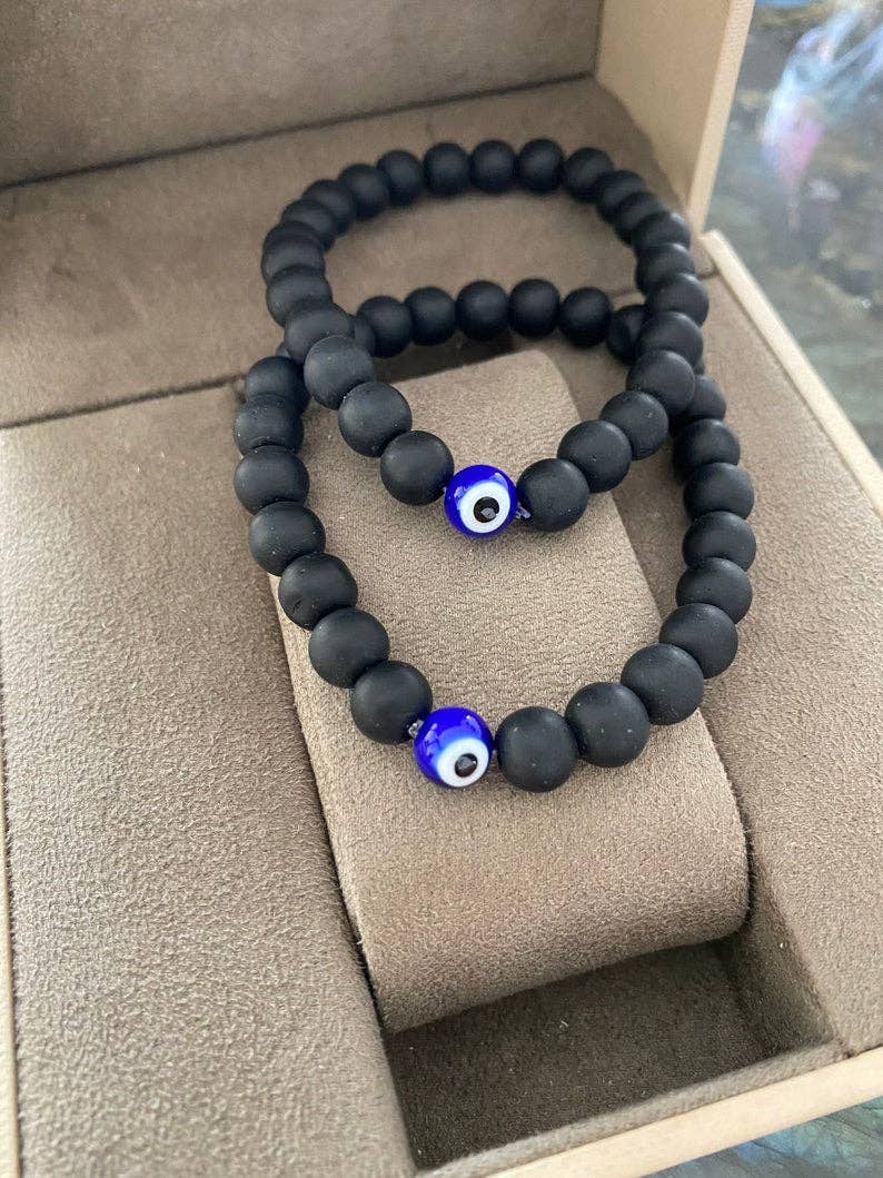 Evileyefavor - Vente Bracelet de perles - Bracelet œil grec pour homme en onyx naturel avec perles, ajustable3