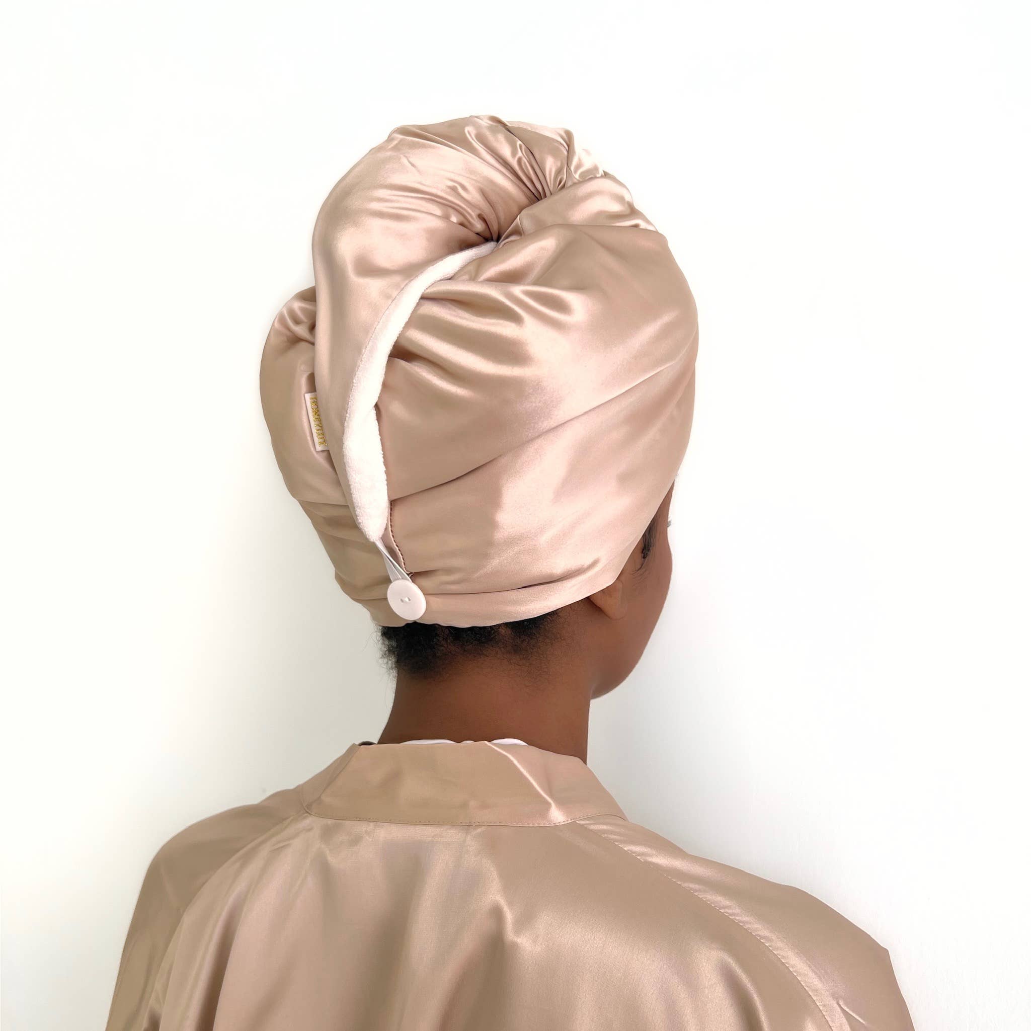 HoneyLux – wholesale Hair towel/wrap – Reversible Silk Hair Wrap - Champagne4