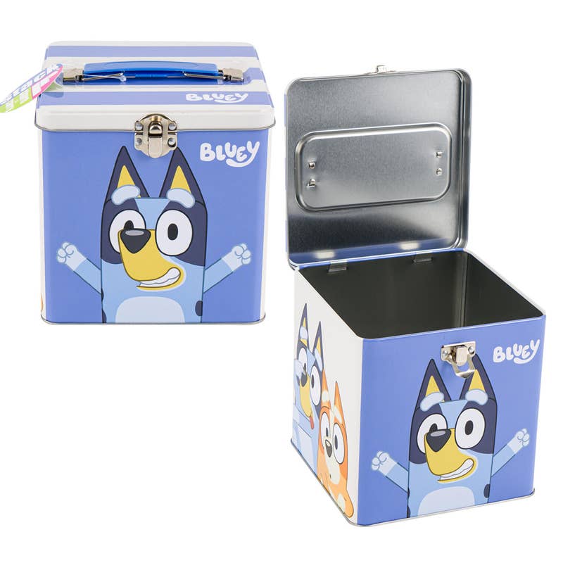 Deluxe Import Trading - Wholesale Money/Piggy Bank - Kids & Baby - Bluey Tin Carry All Container with Handle - 5.75''0