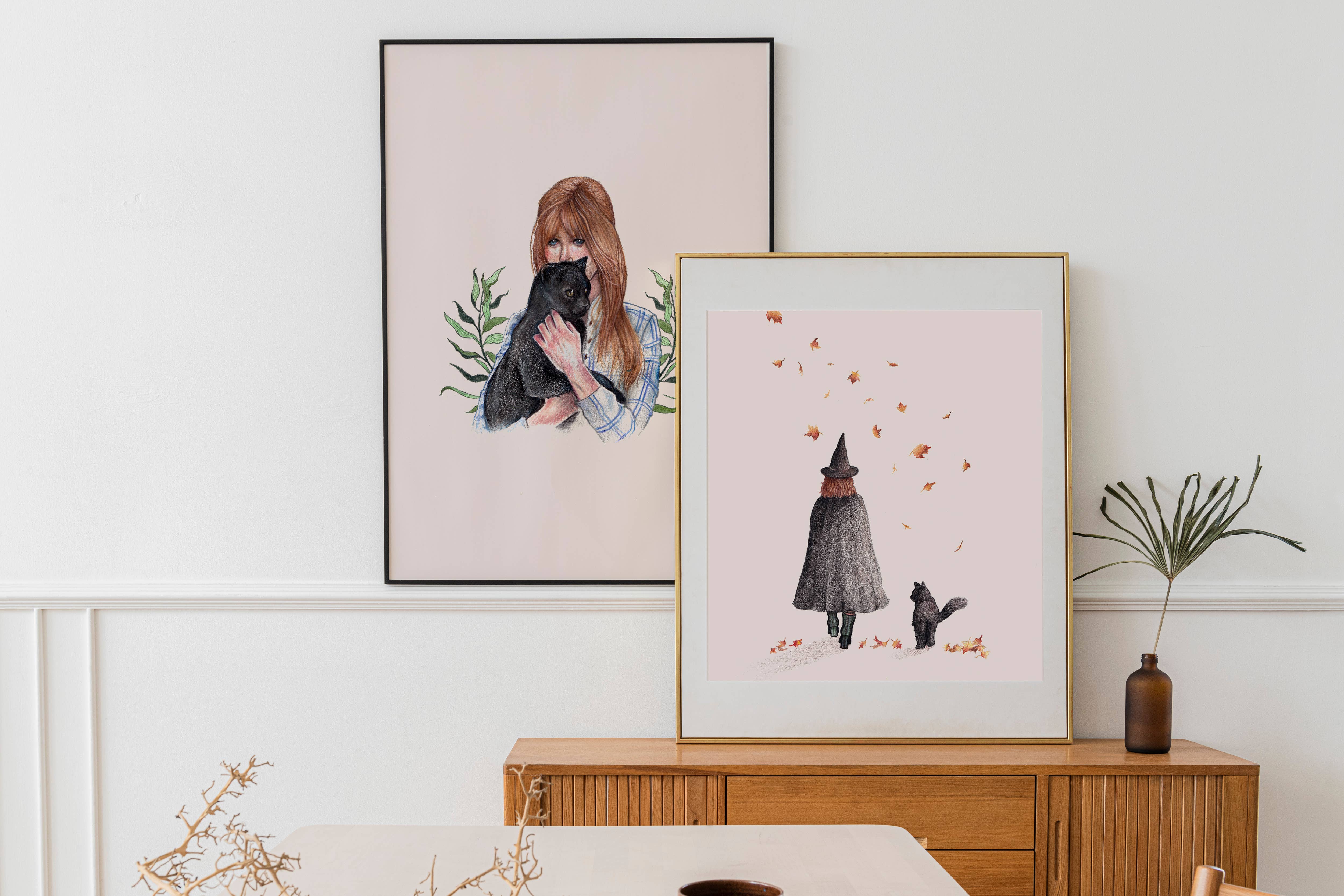 Beth Goodwin Designs - Wholesale Art Print - Witch & Cat Print | Halloween Wall Art | Witch Illustration1