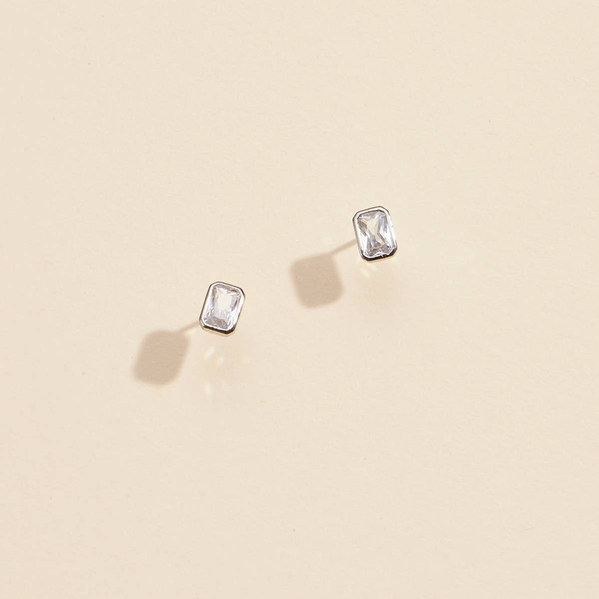 Frem - Wholesale Stud/Post Earrings - CZ Small Rectangle Gold Dip Stud Earrings2