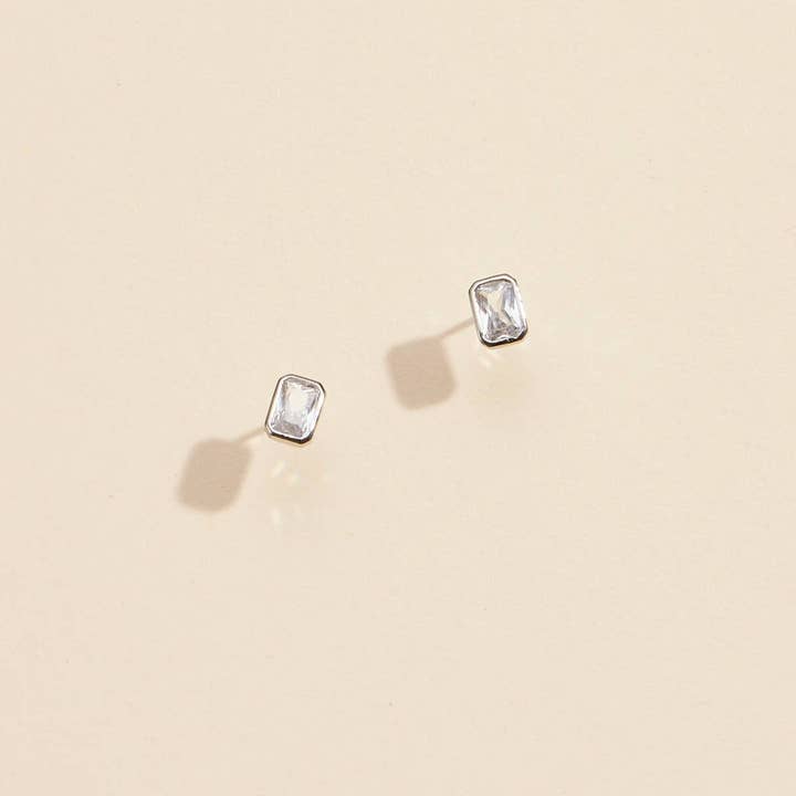 Frem - Wholesale Stud/Post Earrings - CZ Small Rectangle Gold Dip Stud Earrings2