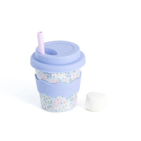 Blue Floral Babychino Cup 4oz (Straws Sold Separately) for wholesale by Chino Club UK