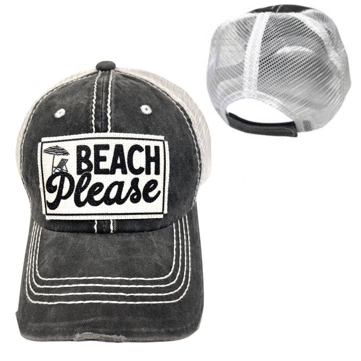 BEACH PLEASE CAP | UNISEX HAT | DISTRESSED for wholesale by dkhandmade