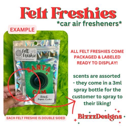 Bizzz Designs – Engroshandel Luftfrisker til bilen – til kvinder – Pink Christmas Filt Freshie Bundle af 10 | XMAS Freshies7