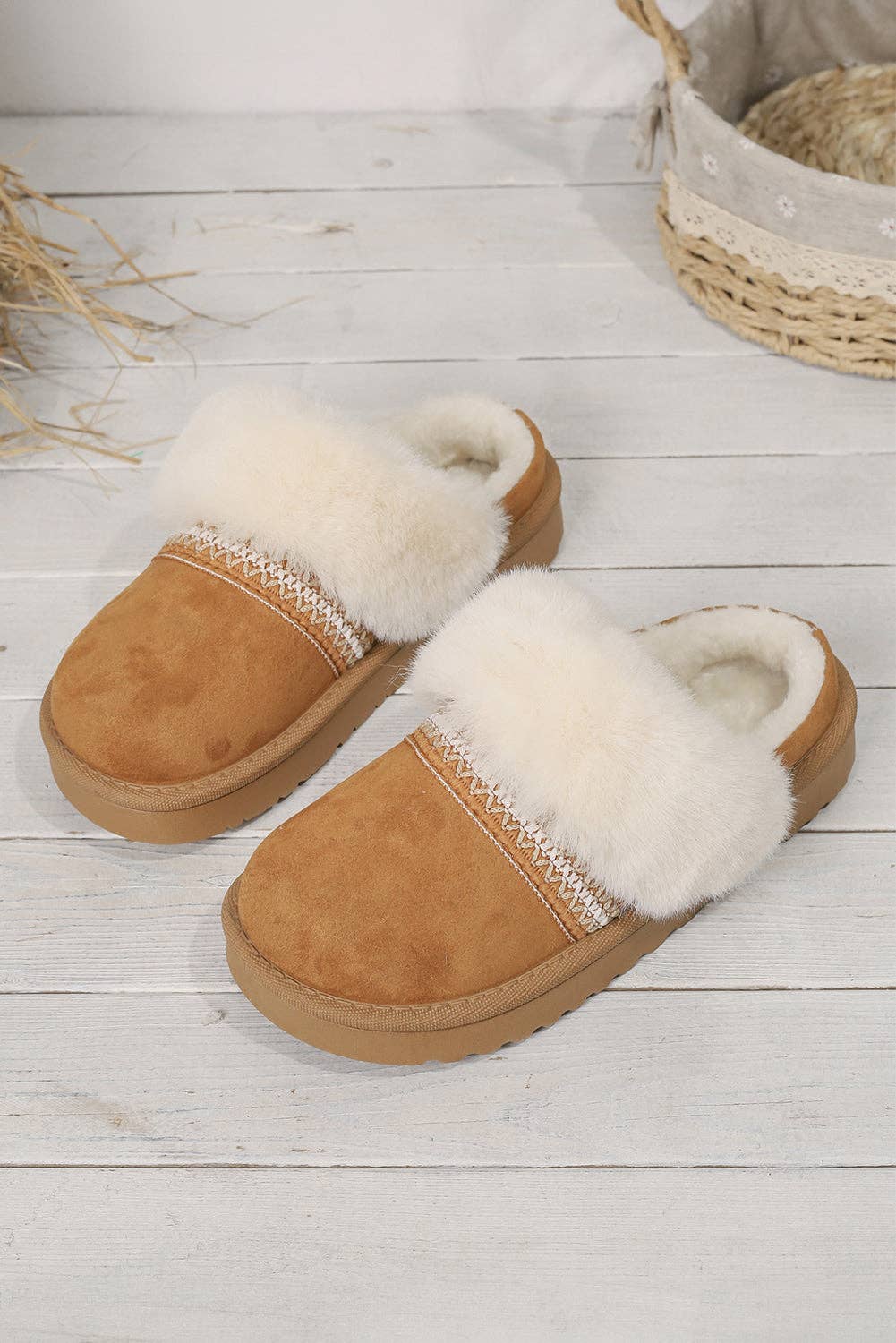 Lovesoft - Wholesale Slippers - Women's - Faux Suede Plush Trim Ethnic Mule Slippers15