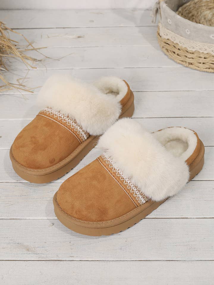 Lovesoft - Wholesale Slippers - Women's - Faux Suede Plush Trim Ethnic Mule Slippers15