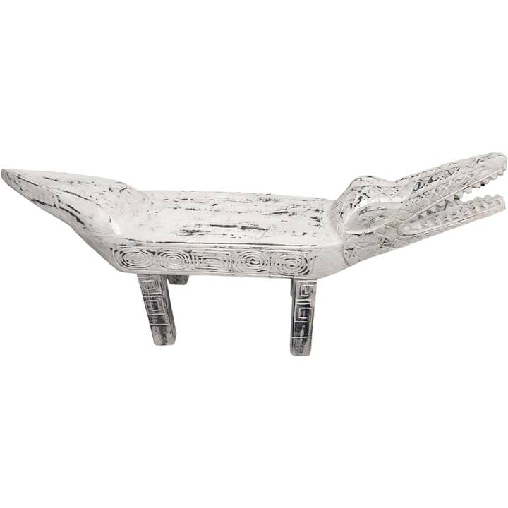 OMA - Eclectic Home - Wholesale Coffee Table - Wood Carved Alligator Gator Bench Table Plant Stand -LG Size