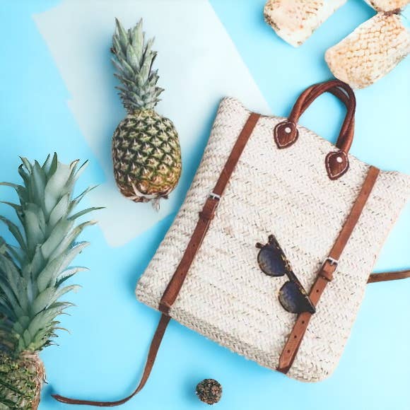 HandmadeBestSeller - Wholesale Beach Bag - Straw Beach bag with leather strap Brown - Straw backpack3
