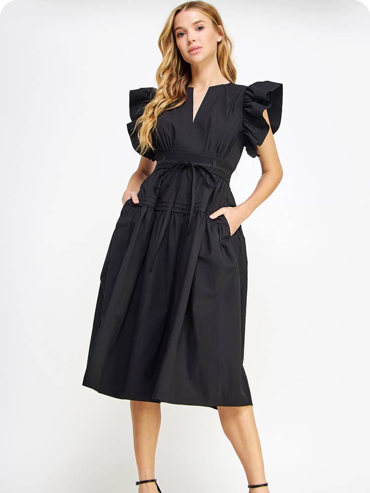 Vestido midi de popeline com mangas bufantes por atacado de Strut & Bolt