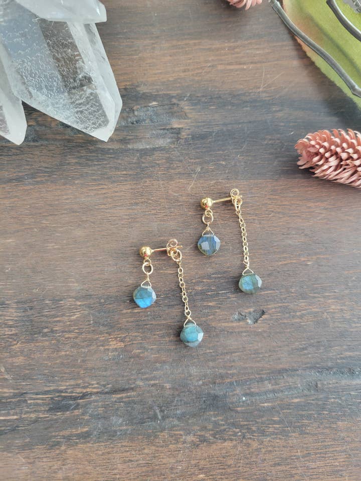 Labradorite Dangle Stud Earrings for wholesale by Leo Eleven Jewelry