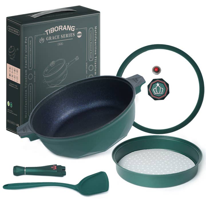 Tiborang - Wholesale Cooking Pot - Tiborang 11" green nonstick 8-in-1 multipurpose wok pan