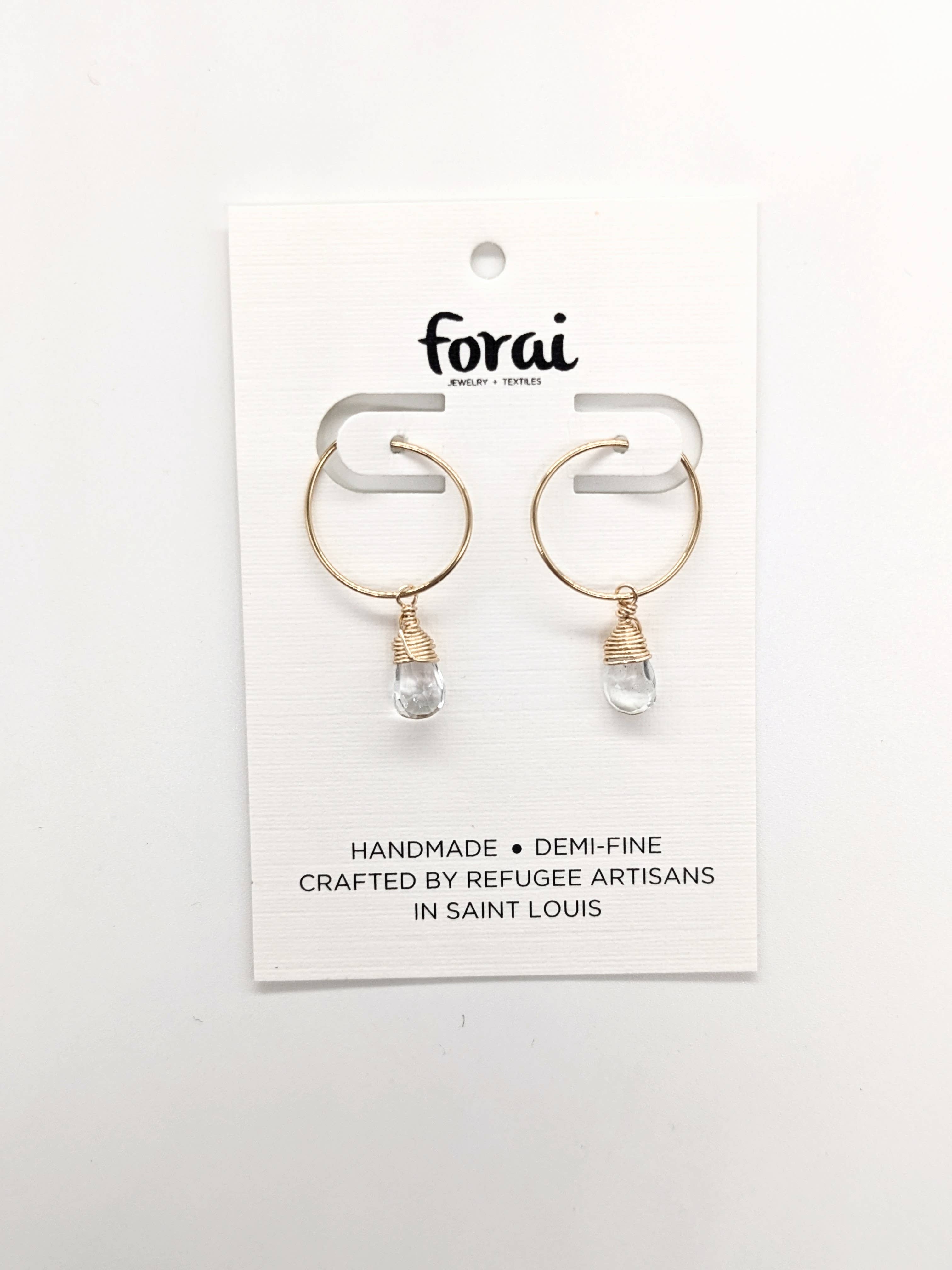 Forai - Wholesale Hoop Earrings - Aqua Quartz Charm Mini Hoop Earrings in 14k Gold Filled5