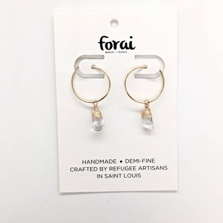 Forai - Wholesale Hoop Earrings - Aqua Quartz Charm Mini Hoop Earrings in 14k Gold Filled5