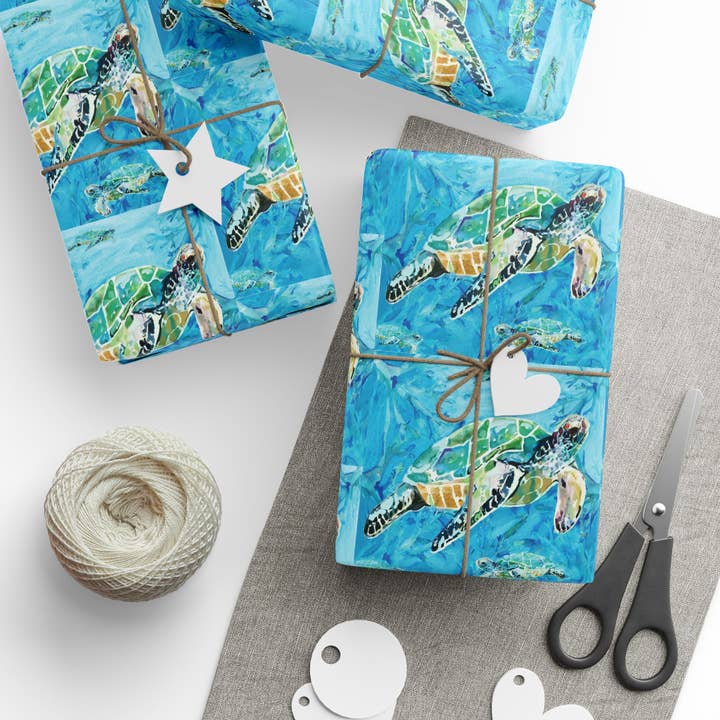 Coastal Sea Turtle Gift Wrapping Paper - Eco-Friendly for wholesale by Blue Cava