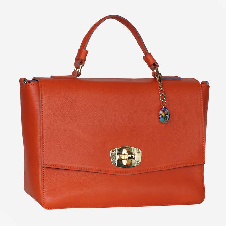 Terrida - Wholesale Top Handle Bag - Women's - Elegant Leather Bag with Murano Glass Pendant3
