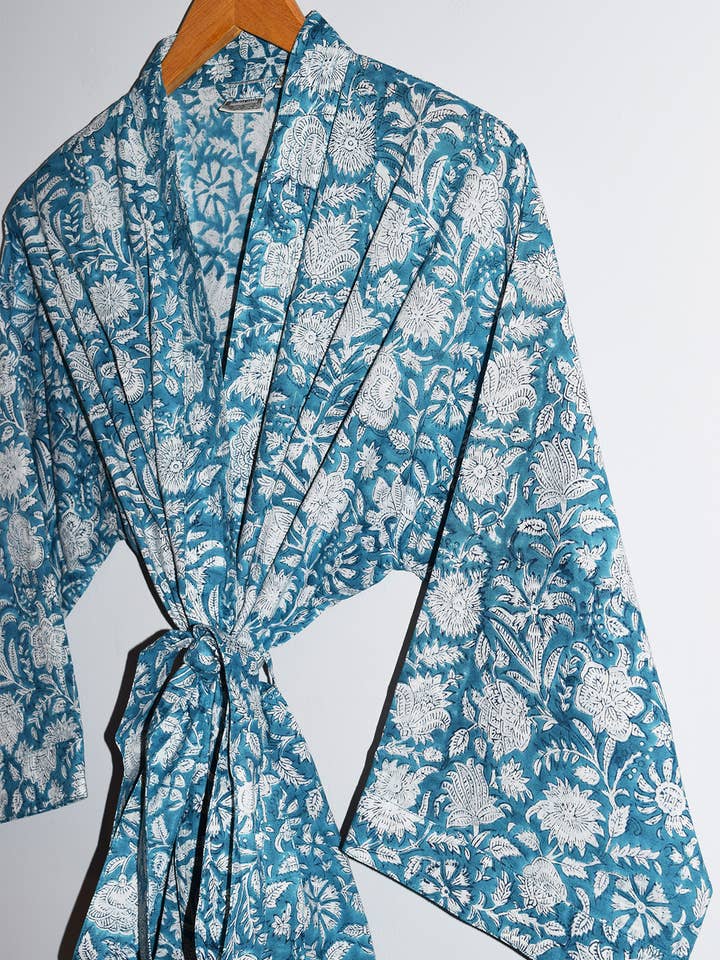 Amisha – wholesale Morgonrock - Dam – Kerala Kort Morgonrock | Djup Teal