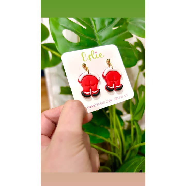Eflie - Wholesale Dangle Earrings - Santa Claus Behind Christmas Funny Earrings Gift Idea Holida
